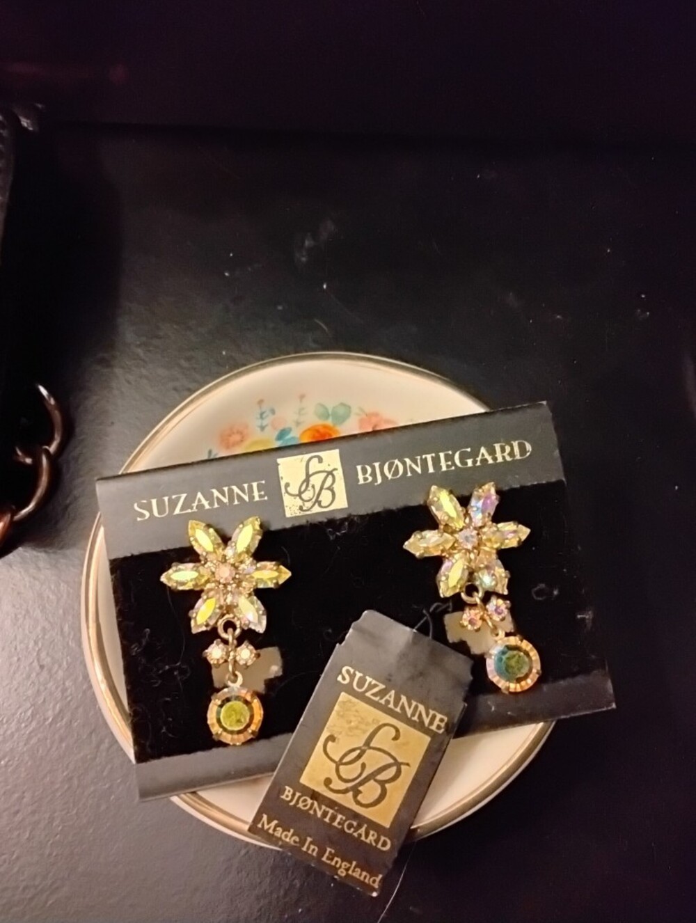 Suzanne Bjontegard Gold-Tone Crystal Floral Drop Earrings - Yellow/Green